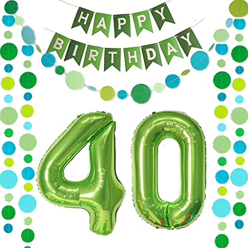 Ohaoduo: 2 Stück 40 cm grüne Aluminiumfolienballons mit Zahl 40, Happy Birthday Banner, Runde Form Banner, Ballonband - 40. Geburtstag Dekoration für Erwachsene Männer von Ohaoduo