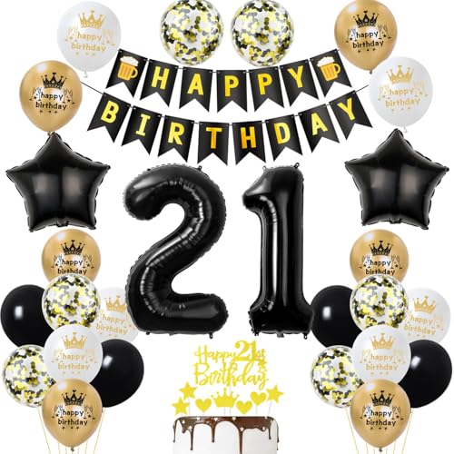 21 Geburtstag Deko mann frauen, Gold Schwarz Party Deko 21. Geburtstag Männer frauen mit Luftballons Zahl 21 Geburtstag Tortendeko Happy Birthday Banner Ballons für Geburtstagsdeko 21 jahre frau 21 Geburtstag Deko mann frauen, Gold Schwarz Party Deko 21. Geburtstag Männer frauen mit Luftballons Zahl 21 Geburtstag Tortendeko Happy Birthday Banner Ballons für Geburtstagsdeko 21 jahre frau von Ohaoduo