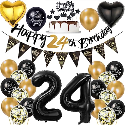 24 Geburtstag Deko Mann Frauen, Luftballon 24. Geburtstag Deko, Gold Schwarz Geburtstagsdeko 24 Jahre, Ballon Schwarz Gold Deko 24. Geburtstag, Gold Schwarz 24 Jahr Geburtstagdeko von Ohaoduo
