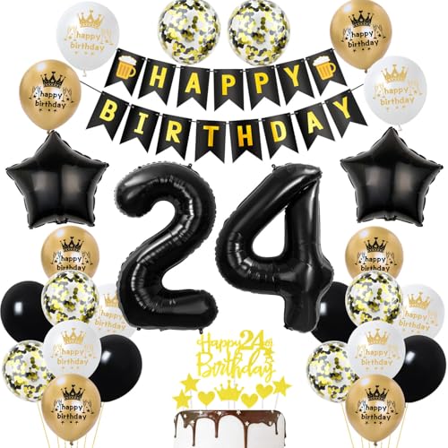 24 Geburtstag Deko mann frauen, Gold Schwarz Party Deko 24. Geburtstag Männer frauen mit Luftballons Zahl 24 Tortendeko Happy Birthday Banner Ballons für Geburtstagsdeko 24 jahre frau 24 Geburtstag Deko mann frauen, Gold Schwarz Party Deko 24. Geburtstag Männer frauen mit Luftballons Zahl 24 Tortendeko Happy Birthday Banner Ballons für Geburtstagsdeko 24 jahre frau von Ohaoduo