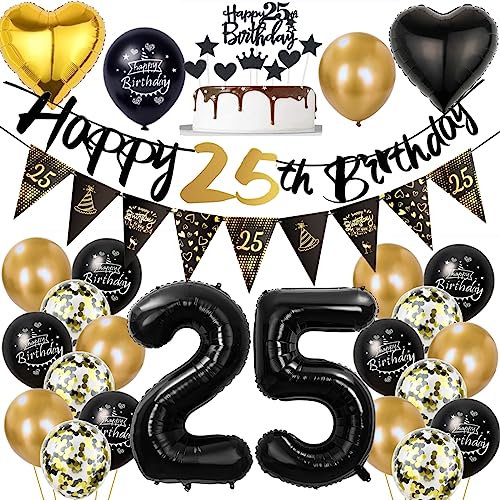 25 Geburtstag Deko Mann Frauen, Luftballon 25. Geburtstag Deko, Gold Schwarz Geburtstagsdeko 25 Jahre, Ballon Schwarz Gold Deko 25. Geburtstag, Gold Schwarz 25 Jahr Geburtstagdeko von Ohaoduo