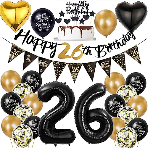 26 Geburtstag Deko Mann Frauen, Luftballon 26. Gold Schwarz Geburtstagsdeko 26 Jahre, Ballon Schwarz Gold Deko 26. Gold Schwarz 26 Jahr Geburtstagdeko 26 Geburtstag Deko Mann Frauen, Luftballon 26. Gold Schwarz Geburtstagsdeko 26 Jahre, Ballon Schwarz Gold Deko 26. Gold Schwarz 26 Jahr Geburtstagdeko von Ohaoduo