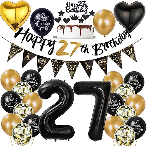 27 Geburtstag Deko Mann Frauen, Luftballon 27. Gold Schwarz Geburtstagsdeko 27 Jahre, Ballon Schwarz Gold Deko 27. Gold Schwarz 27 Jahr Geburtstagdeko von Ohaoduo