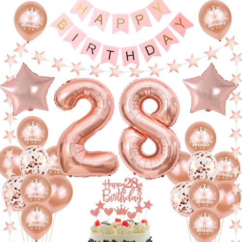 28. Geburtstag Deko Roségold, Luftballon 28. Geburtstag frauen, Geburtstagsdeko 28 Jahre frau ballon 28 Geburtstag frau Party deko, 28 Geburtstag Tortendeko 28 frauen Deko 28. Geburtstag frau von Ohaoduo