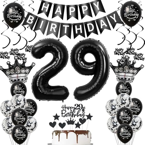 29. Geburtstagsdeko Luftballons Schwarz, Geburtstagsdeko 29 Jahr Männer, Schwarz Luftballon 29. Geburtstag Männer Frauen, Deko 29. Geburtstag Dekoration Frauen 29. Tortendeko von Ohaoduo