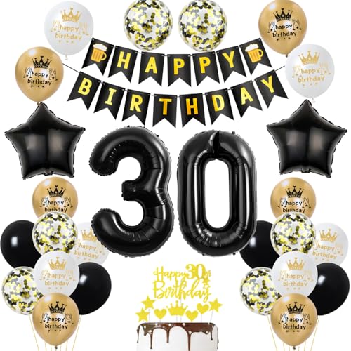 30 Geburtstag Deko mann frauen, Gold Schwarz Party Deko 30. Geburtstag Männer frauen mit Luftballons Zahl 30 Geburtstag Tortendeko Happy Birthday Banner Ballons für Geburtstagsdeko 30 jahre frau 30 Geburtstag Deko mann frauen, Gold Schwarz Party Deko 30. Geburtstag Männer frauen mit Luftballons Zahl 30 Geburtstag Tortendeko Happy Birthday Banner Ballons für Geburtstagsdeko 30 jahre frau von Ohaoduo