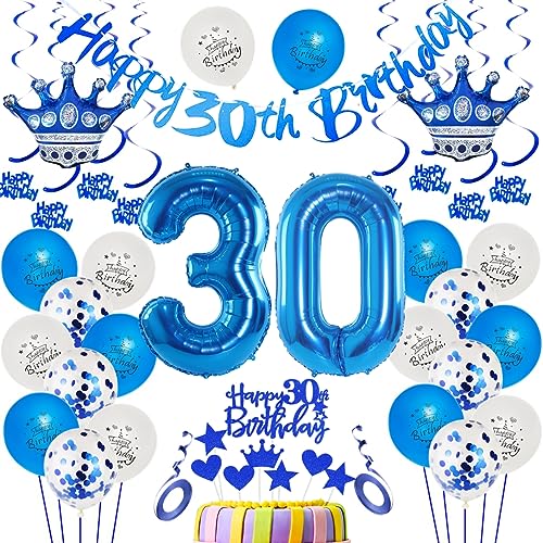 30. Geburtstag Dekoration Blau Luftballon Tortendeko Geburtstagsdeko Mann Party Deko Jahr von Ohaoduo
