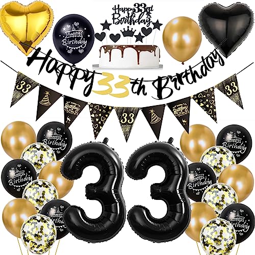 33 Geburtstag Deko Mann Frauen, Luftballon 33. Gold Schwarz Geburtstagsdeko 33 Jahre, Ballon Schwarz Gold Deko 33. Gold Schwarz 33 Jahr Geburtstagdeko 33 Geburtstag Deko Mann Frauen, Luftballon 33. Gold Schwarz Geburtstagsdeko 33 Jahre, Ballon Schwarz Gold Deko 33. Gold Schwarz 33 Jahr Geburtstagdeko von Ohaoduo