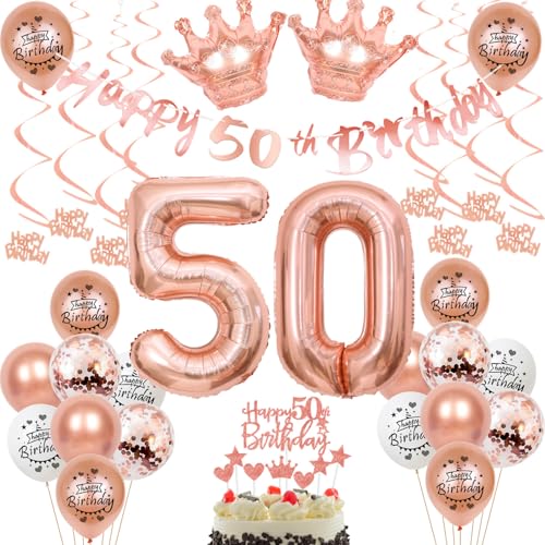 50. Geburtstag Frauen Deko Rosegold - Tortendeko, Luftballon, Dekoration für 50 Jahr Feier von Ohaoduo