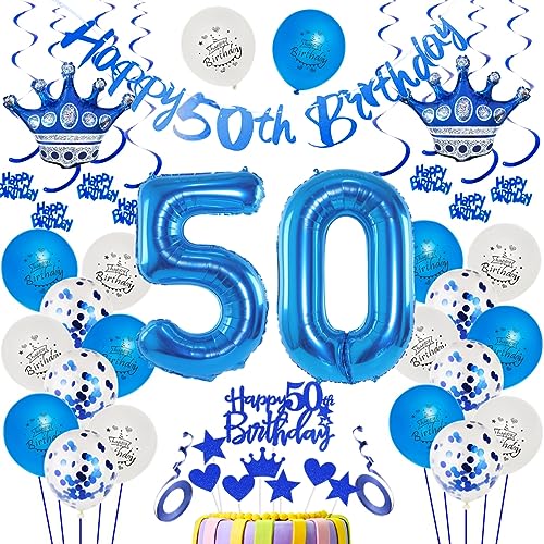 50. Geburtstag Dekoration Blau Luftballon Tortendeko Geburtstagsdeko Mann Party Deko Jahr Dekoration von Ohaoduo