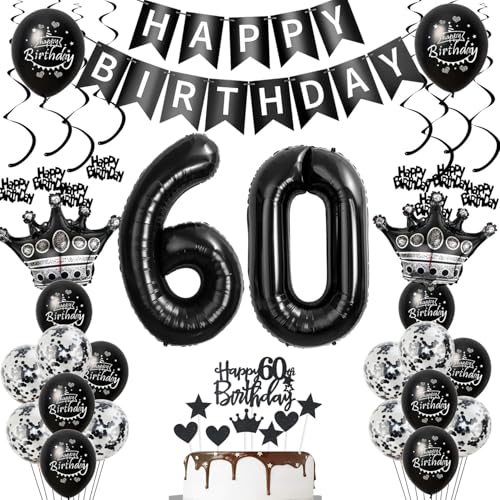 60. Geburtstagsdeko Luftballons Schwarz, Geburtstagsdeko 60 Jahr Männer, Schwarz Luftballon 60. Geburtstag Dekoration Frauen 60. Tortendeko von Ohaoduo