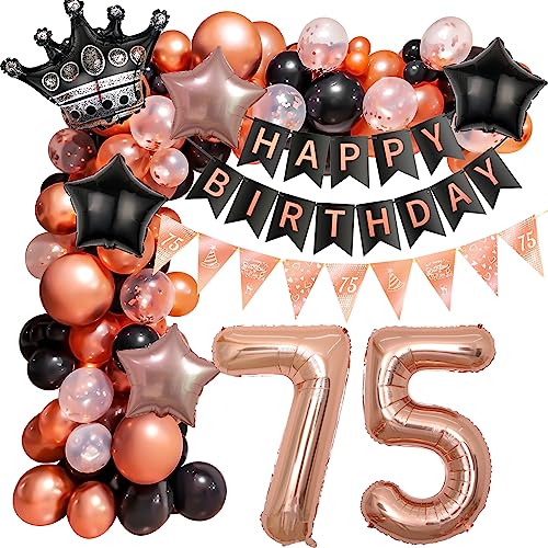 75. Geburtstag Dekorationen Frauen, 75. Rosegold Schwarz Deko Luftballon, 75. Geburtstag Deko,75. Frauen Geburtstagsdeko, Frauen 75 Ballon Girlande, 75 Jahr Luftballons Girlande Roségold von Ohaoduo