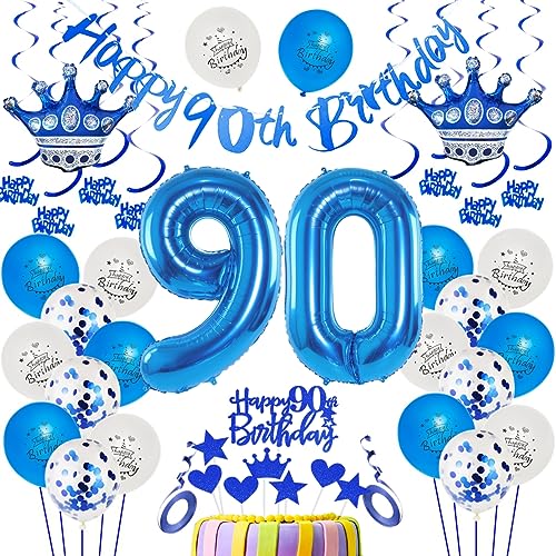 90. Geburtstag Dekoration Blau Luftballon Tortendeko Geburtstagsdeko Mann Party Deko Jahr Dekoration von Ohaoduo