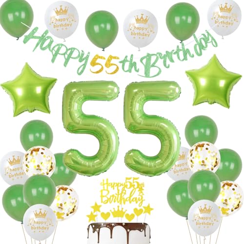Grün 55. Geburtstag Dekoration - Tortendeko für Mann und Frau, Party Deko Set für 55 Jahre Grün 55. Geburtstag Dekoration - Tortendeko für Mann und Frau, Party Deko Set für 55 Jahre von Ohaoduo