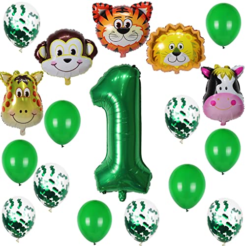 Folienballon Zahl 1 Grün Luftballon 1. Geburtstag Tiere Thema Set, Folienballon Zahlen 1.Geburtstagsdeko Junge Mädchen 1 Jahr Grün Dschungel Geburtstagsdeko Tier 1 Jahre Kindergeburtstag Deko von Ohaoduo