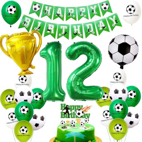 Fußball Luftballon 12 Geburtstag Deko Grün 12 jahre Junge Geburtstagsdeko 12 Jung Ballon 12. Geburtstag Fußball Kuchendeko 12 Geburtstag Junge Cake Topper 12 Kindergeburtstag Fußball Party Deko von Ohaoduo