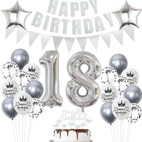 Geburtstagsdeko 18 Jahr Silber,Luftballon 18. Geburtstag Silber,Ballon 18. Geburtstag Silber,18 Geburtstag Party Mädchen Jungen,18 Luftballons Silber, 18 Jahr Ballon Silber 18 Jahr Tortendeko von Ohaoduo