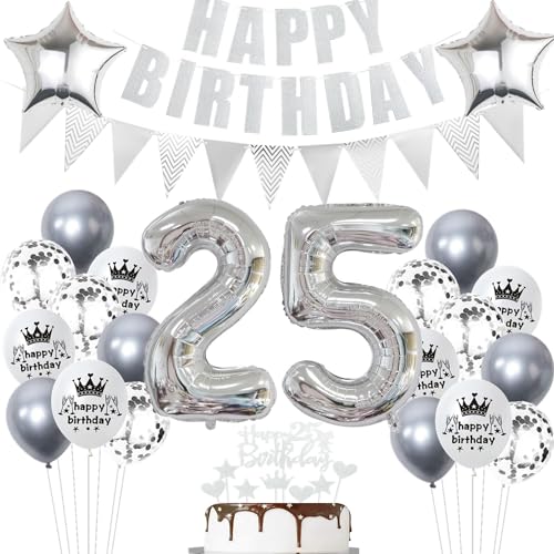 Geburtstagsdeko 25 Jahr Silber,Luftballon 25. Geburtstag Silber,Ballon 25. Geburtstag Silber,25 Party Mädchen Jungen,25 Luftballons Silber, 25 Jahr Ballon 25 Tortendeko von Ohaoduo