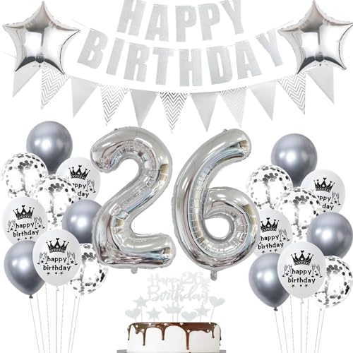 Geburtstagsdeko 26 Jahr Silber,Luftballon 26. Geburtstag Silber,Ballon 26. Geburtstag Silber,26 Party Mädchen Jungen,26 Luftballons Silber, 26 Jahr Ballon 26 Tortendeko von Ohaoduo