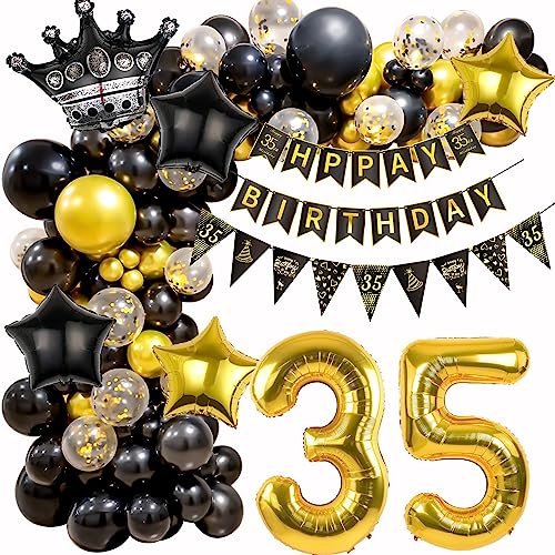 Geburtstagsdeko 35. Geburtstag Frau Mann, 35 Geburtstag Deko, 35. Geburtstag Schwarz Gold Luftballons, 35 Jahr Ballon Girlande Schwarz Gold, 35 Jahr Geburtstagdeko,35 Geburtstag Luftballons von Ohaoduo