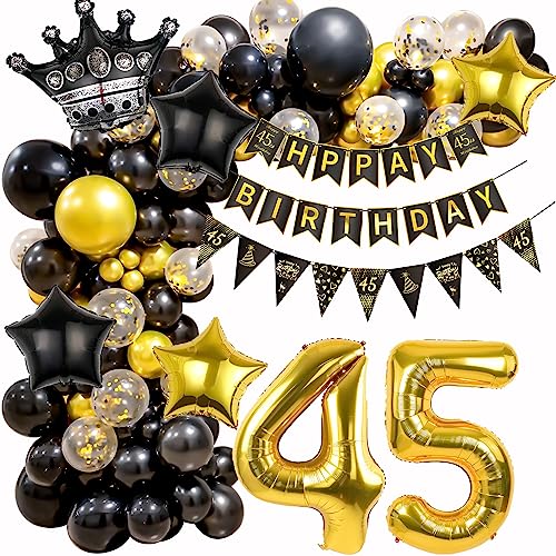 Geburtstagsdeko 45. Geburtstag Frau Mann, 45 Geburtstag Deko, 45. Geburtstag Schwarz Gold Luftballons, 45 Jahr Ballon Girlande Schwarz Gold, 45 Jahr Geburtstagdeko,45 Geburtstag Luftballons von Ohaoduo