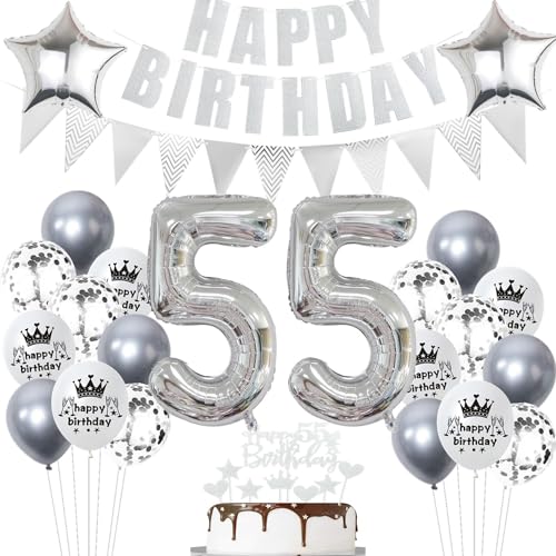 Geburtstagsdeko 55 Jahr Silber,Luftballon 55. Geburtstag Silber,Ballon 55. Geburtstag Silber,55 Party Mädchen Jungen,55 Luftballons Silber, 55 Jahr Ballon 55 Tortendeko von Ohaoduo