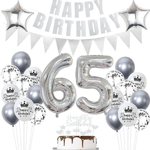 Geburtstagsdeko 65 Jahr Silber - Luftballons und Ballon Set für Mädchen und Jungen - Party Dekoration mit Tortendeko Geburtstagsdeko 65 Jahr Silber - Luftballons und Ballon Set für Mädchen und Jungen - Party Dekoration mit Tortendeko von Ohaoduo