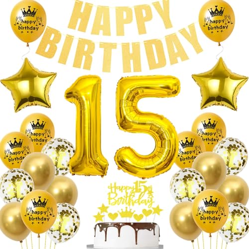 Gold Luftballon 15. Geburtstag,Gold 15 Jahre Geburtstag Party Dekoration,15. Geburtstagsdeko Jungen Ballon,Deko 15. Junge Mädchen,Tortendeko 15 Jahre ,Ballon 15 Jahre von Ohaoduo