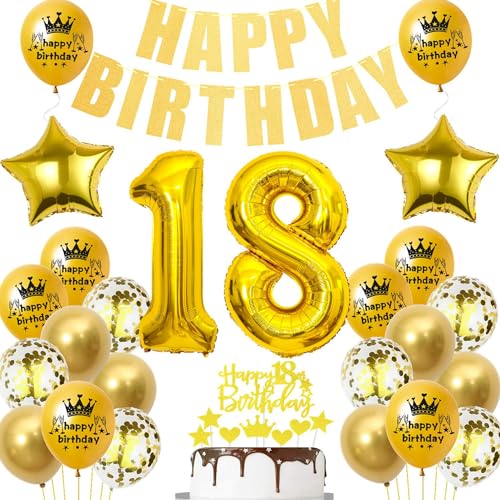 Gold Luftballon 18. Geburtstag,Gold 18 Jahre Geburtstag Party Dekoration,18. Geburtstagsdeko Jungen Ballon,Deko 18. Geburtstag Junge Mädchen,Tortendeko 18 Jahre Geburtstag Gold,Ballon 18 Jahre von Ohaoduo