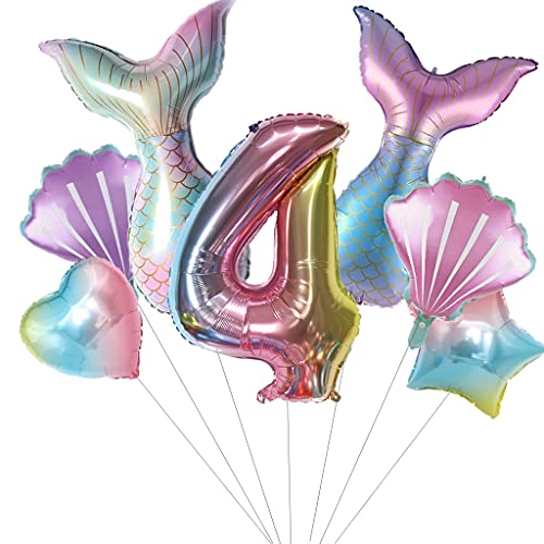 Großes Meerjungfrau ballons Geburtstag Deko 4 Jahre Mädchen, Meerjungfrauen Luftballons 4 Jahre geburtstag dekoration 4.Geburtstagsdeko Mädchen Meerjungfrau Folienballon 4 Geburtstag Deko(4) von Ohaoduo