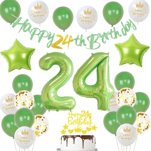 Grün 24. Geburtstag Dekoration für Frauen und Männer - Tortendeko, Party Deko für 24 Jahre Grün 24. Geburtstag Dekoration für Frauen und Männer - Tortendeko, Party Deko für 24 Jahre von Ohaoduo