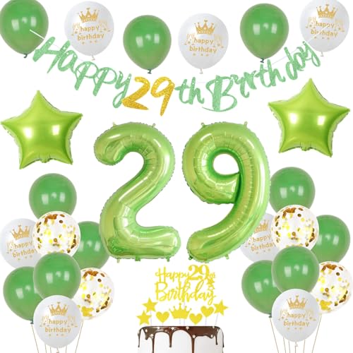 Grün 29. Geburtstag Dekoration für Frauen und Männer - Tortendeko, Party Deko Set für 29 Jahre von Ohaoduo