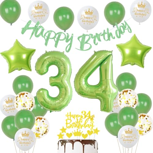 Grün 34. Geburtstag Dekoration frau ,Grün Tortendeko Geburtstag 34 Jahre mann,34 frauen mann Party Deko,Tortendeko 34. Männer frauen,Geburtstagsdeko 34 Jahre von Ohaoduo