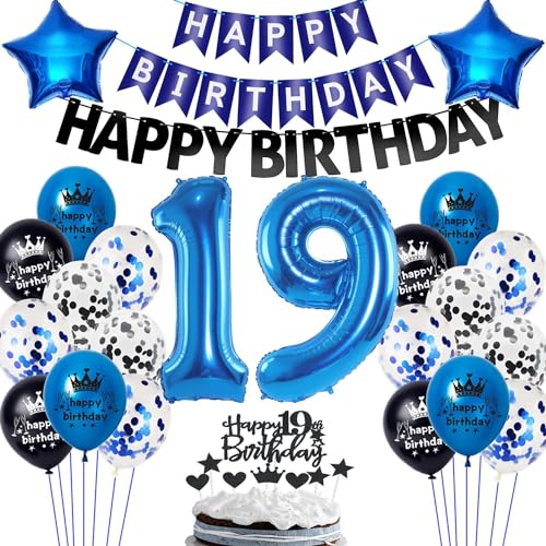 Ohaoduo 19. Geburtstag Ballon-Set, 56 Stck, Blau, Schwarz, Jugendliche, 19. Geburtstag Feiernde, Unisex, Luftballon, BALLOON Ohaoduo 19. Geburtstag Ballon-Set, 56 Stck, Blau, Schwarz, Jugendliche, 19. Geburtstag Feiernde, Unisex, Luftballon, BALLOON von Ohaoduo