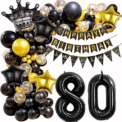 Luftballon 80 Geburtstag Deko, Ballon Girlande 80 Geburtstag Gold Schwarz, 80 Geburtstag Deko Frau, 80. Luftballon Girlande Mann, Geburtstagsdeko 80 Luftballon, 80 Jahr Geburtstagdeko von Ohaoduo