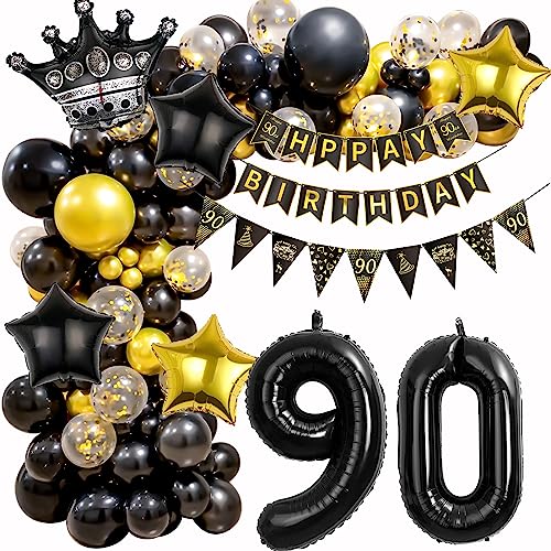 Luftballon 90 Geburtstag Deko, Ballon Girlande 90 Geburtstag Gold Schwarz, 90 Geburtstag Deko Frau, 90. Luftballon Girlande Mann, Geburtstagsdeko 90 Luftballon, 90 Jahr Geburtstagdeko von Ohaoduo