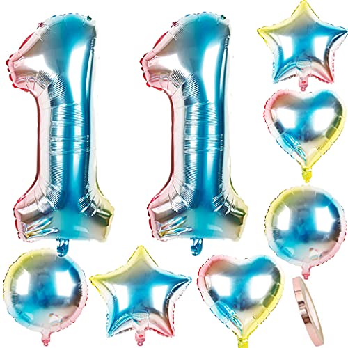 Luftballons 11 Geburtstag Dekoration Mädchen Junge bunt Zahlenballon 11 + herz/Stern Helium Folienballon 11 jahre geburtstag deko Mädchen rosa geburtstagsdeko 11.geburtstag deko Junge Mädchen(11) von Ohaoduo