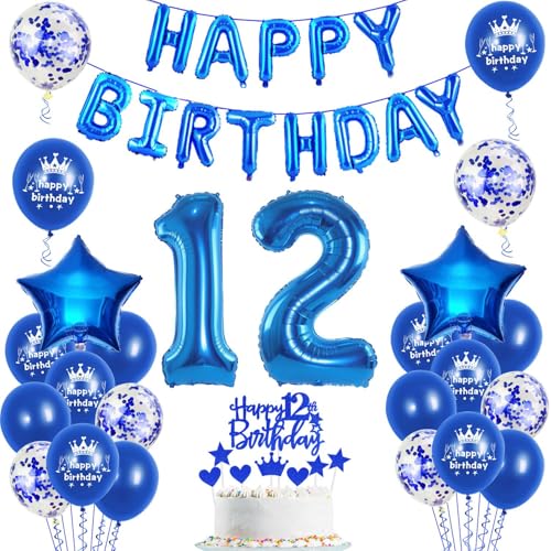Luftballons 12. Geburtstag Dekoration junge blau happy birthday 12th Geburtstag Party Deko Set 12 geburtstag deko junge 12 blau Folienballons von Ohaoduo