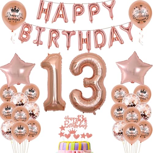 Luftballons 13. Geburtstag Dekoration mädchen Rosegold 13th Geburtstag Party Deko Set 13 geburtstag deko mädchen 13 jahre Rosegold 13 Folienballons 13(13) von Ohaoduo
