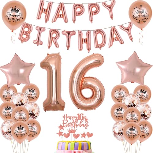 Luftballons 16. Geburtstag Dekoration mädchen Rosegold 16th Geburtstag Party Deko Set 16 geburtstag deko mädchen 16 jahre Rosegold 16 Folienballons 16(16) von Ohaoduo