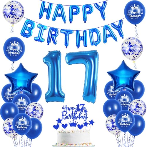 Luftballons 17. Geburtstag Dekoration junge blau happy birthday 17th Geburtstag Party Deko Set 17 geburtstag deko junge 17 jahre blau Folienballons von Ohaoduo