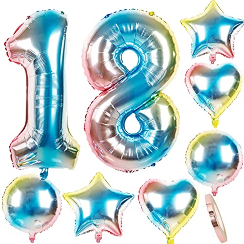 Luftballons 18 Geburtstag Dekoration Mädchen Junge bunt Zahlenballon 18 + herz/Stern Helium Folienballon 18 jahre geburtstag deko Mädchen rosa geburtstagsdeko 18.geburtstag deko Junge Mädchen(18) von Ohaoduo