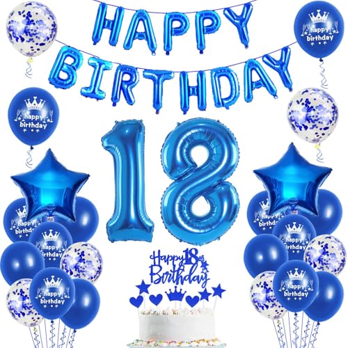 Luftballons 18. Geburtstag Dekoration junge blau happy birthday 18th Geburtstag Party Deko Set 18 geburtstag deko junge 18 jahre blau Folienballons von Ohaoduo