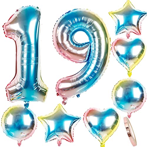 Luftballons 19 Geburtstag Dekoration Mädchen Junge bunt Zahlenballon 19 + herz/Stern Helium Folienballon 19 jahre geburtstag deko Mädchen rosa geburtstagsdeko 19.geburtstag deko Junge Mädchen(19) von Ohaoduo
