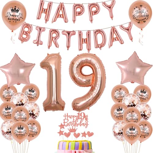Luftballons 19. Geburtstag Dekoration mädchen Rosegold 19th Geburtstag Party Deko Set 19 geburtstag deko mädchen 19 jahre Rosegold 19 Folienballons 19(19) von Ohaoduo