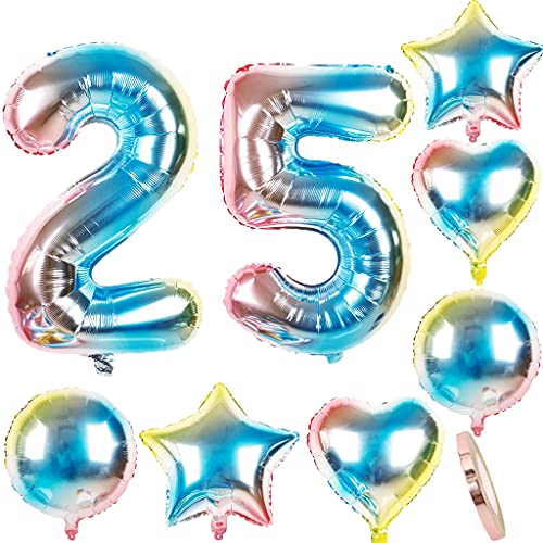 Luftballons 25 Geburtstag Dekoration frau mann bunt Zahlenballon 25 + 6 pcs herz/Stern Helium Folienballon 25 jahre geburtstag deko frauen rosa geburtstagsdeko 25.geburtstag deko mädchen frau(25) von Ohaoduo