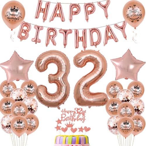 Luftballons 32. Geburtstag Dekoration frau Rosegold 32th Geburtstag Party Deko Set 32 geburtstag deko frauen 32 jahre geburtstag frau deko Rosegold 32 geburtstag frau Folienballons 32 rosegold(32) von Ohaoduo
