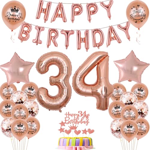 Luftballons 34. Geburtstag Dekoration frau Rosegold 34th Geburtstag Party Deko Set 34 geburtstag deko frauen 34 jahre Rosegold 34 Folienballons 34 rosegold(34) von Ohaoduo