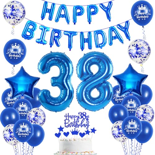 Luftballons 38. Geburtstag Dekoration mann blau happy birthday 38th Geburtstag Party Deko Set 38 geburtstag deko männer 38 jahre blau Folienballons von Ohaoduo
