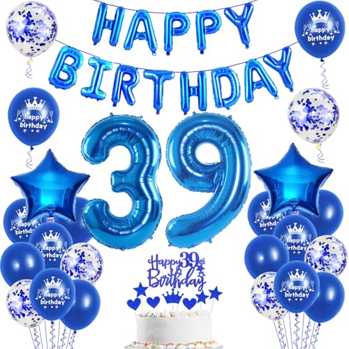Luftballons 39. Geburtstag Dekoration mann blau happy birthday 39th Geburtstag Party Deko Set 39 geburtstag deko männer 39 jahre blau Folienballons von Ohaoduo